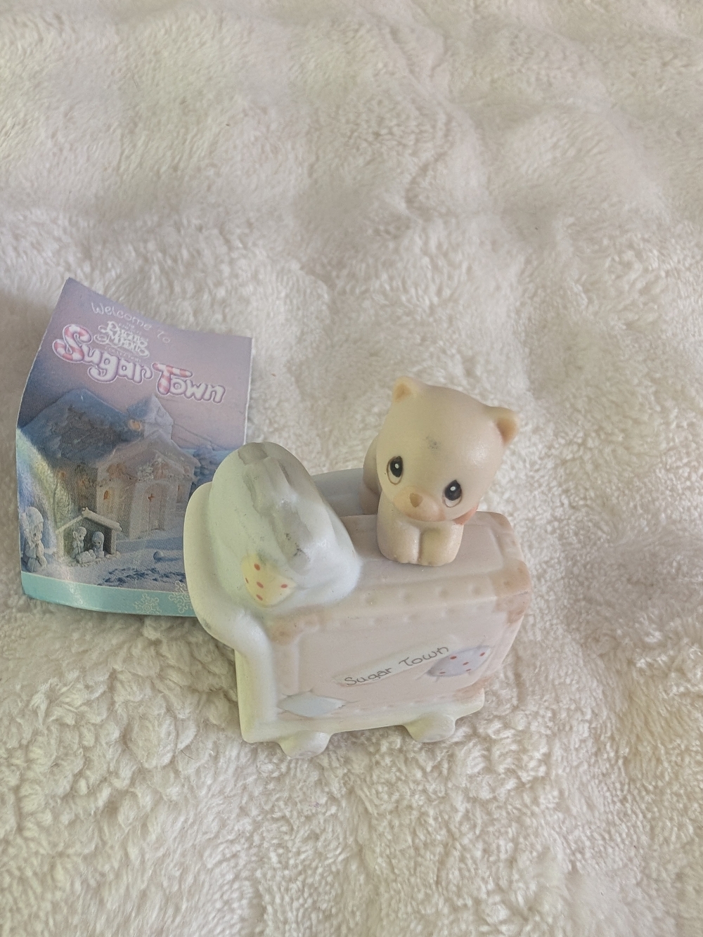 1995 Precious Moments Sugar Town Luggage Cart 150185 Cat Figurine With Box